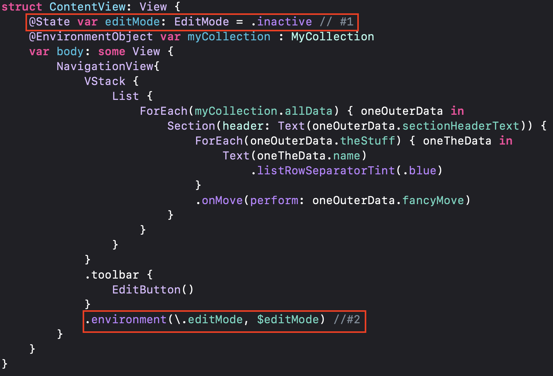 SwiftUI code with the fix applied.