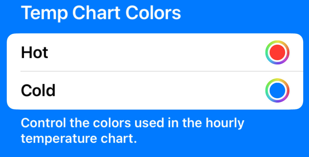 The settings menu that lets your change the colors for hot and cold.