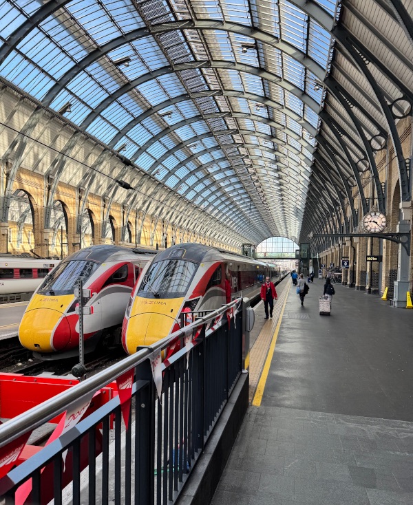 Trains in King’s Cross station.
