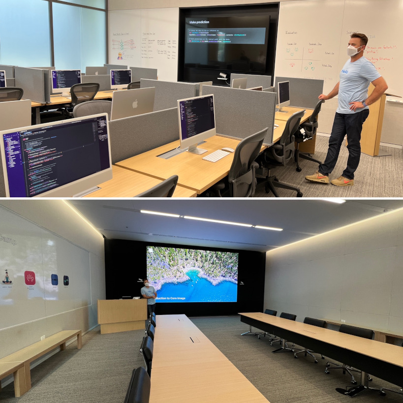 Some of the rooms in the Apple Developer Center.
