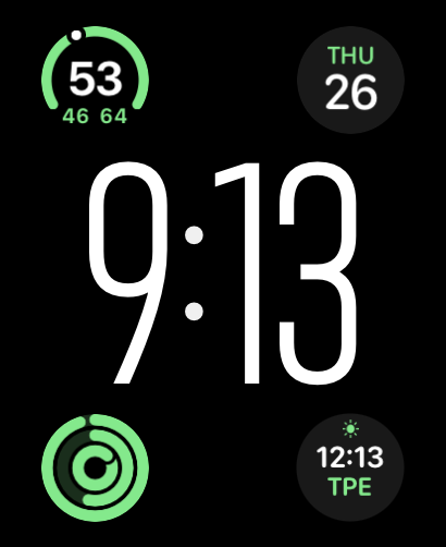 The Modular Ultra watch face, which is showing the digital time in the center with a complication in each corner.