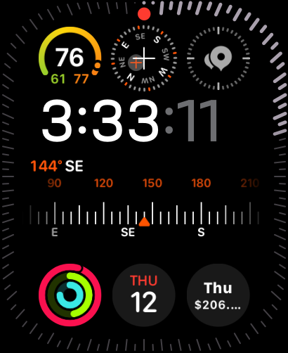 The Modular Ultra watch face, which is showing the digital time and a compass complication in the center of the screen.