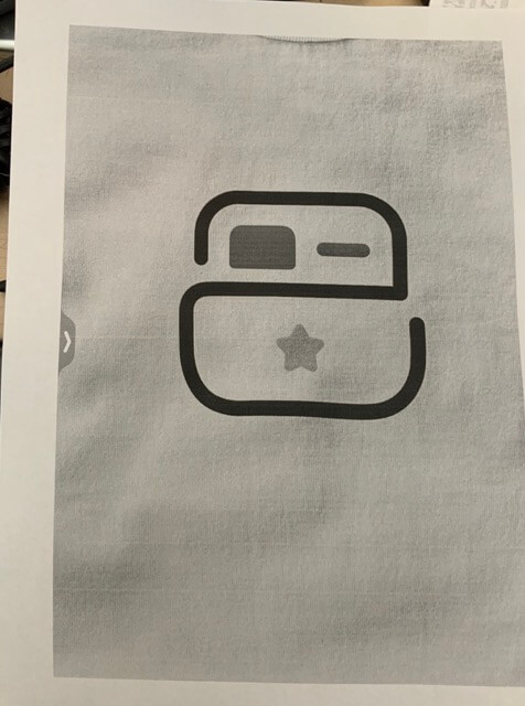 Crouton app icon printed in black and white on paper.