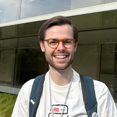 Picture of Devin wearing a Crouton app icon shirt at Apple Park.