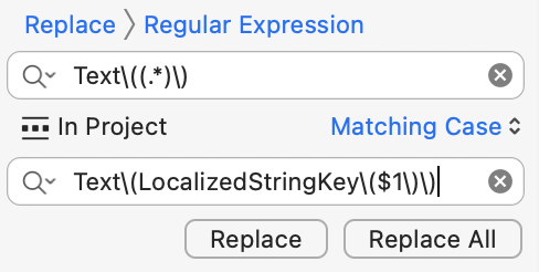 A find/replace in Xcode using regular expressions.