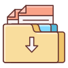 Press Kit icon that is a folder with multiple pages sticking out of it.
