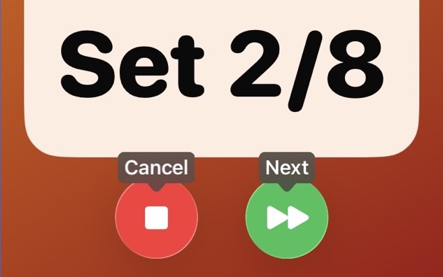 A red stop button labeled &lsquo;cancel&rsquo; and a green fast forward button labeled &rsquo;next&rsquo;.