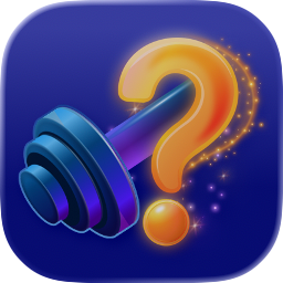 The app icon for the app, which is a half a barbell next to a question mark.